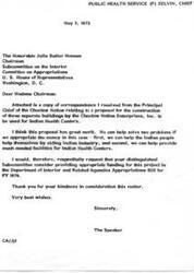 ["The Public Health Service Chief is requesting funding from the Subcommittee on the Interior for the construction of three buildings for Indian Health Centers by the Choctaw Nation Enterprises. The Chief of the Choctaw Nation supports the proposal and has contacted the Subcommittee on the Interior Appropriations to consider the matter. Further steps will be taken to proceed with the funding request."]