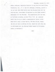 ["Chief Belvin and the Choctaw Tribe will be honoring Mrs. Irene Heard as the FIRST Goodwill Ambassador for the Choctaws. The presentation will take place at Talihina on Monday, October 29 at 7:30. Robert Anderson of the Five Civilized Tribes Foundation, Inc. requested a congratulatory letter be sent to Mrs. Heard and a copy to Chief Belvin. Mrs. Heard is affiliated with the Choctaw Tribal Council of Pittsburg County in McAlester."]