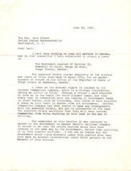 ["A letter from A. L. Stewart to Honorable  Carl Albert discusses a potential oil lease in Kansas and the conflicting claims of ownership between the Anderson Estate and the Central Commercial Company. Stewart asks for assistance in determining the government's position on the mineral rights. Albert reaches out to the Bureau of Land Management for information on the land in question. A response from the Bureau states that the Northwest Quarter of Section 35 is vacant and under an oil and gas lease to E. E. Buckholtz."]