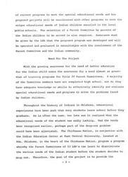 ["The document discusses the need for better education for Indian children enrolled in public schools and the importance of training programs for Title IV Parent Committees. It highlights the lack of educational opportunities for many Indian students in Oklahoma and the high dropout rate among them. The proposed program aims to empower Parent Committees to identify and address the unique educational needs of Indian students in order to prevent dropouts. The program will be coordinated with other educational programs and will involve consultation with the Parent Committee and Indian community."]