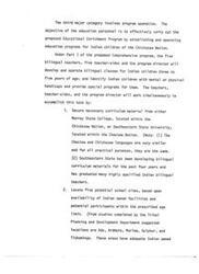 ["The document discusses the operation of the Educational Enrichment Program for Indian children of the Chickasaw Nation. It outlines the roles of bilingual teachers, teacher-aides, and the program director in developing and operating bilingual classes for children aged three to five, as well as providing special programs for children with handicaps. The document also mentions securing curriculum materials from local colleges, identifying potential school sites, and suggests locations for the program."]