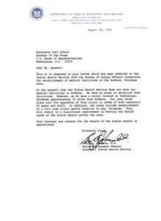["The Indian Health Service does not currently have medical facilities in Ardmore, Oklahoma but has plans to upgrade a clinic in Tishomingo and establish a full-time clinic or hospital in Ada, Oklahoma to improve health services for the Indian people in the area. They appreciate the interest and concern shown by the Speaker of the House."]