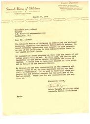 ["The Seminole Nation of Oklahoma is submitting a proposal regarding the Seminole Nation Health Program to Honorable Carl Albert, Speaker of the U.S. House of Representatives, seeking support for the program. They believe that by contracting these programs, the needs of their Indian people will be met as the current health care facilities are limited. The Chief expresses appreciation for the concern shown towards the problems of the Indian people during their last visit to Washington."]