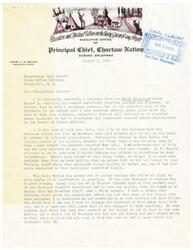 ["The letter is from the Principal Chief of the Choctaw Nation to Congressman Carl Albert discussing concerns about a recent referendum election. The Chief believes the election was manipulated by the Bureau of Indian Affairs to prevent his appointment, and expresses frustration with the process. He also mentions that many Choctaw voters did not receive their ballots in time to participate in the election."]