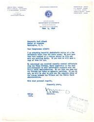 ["The document is a letter from H.E. Bailey, the State Highway Director of Oklahoma, to Congressman Carl Albert. Bailey is providing photostatic copies of editorials from the state press regarding an argument with the Public Roads Administration. He mentions the Tulsa Tribune as the only anti-newspaper and offers to provide more information on the tie-up between the Tribune and the Public Roads Administration."]