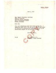 ["The document acknowledges a letter from the Board of Trustees of the Goodland Indian Orphanage commending the efforts of the recipient in supporting educational programs for Oklahoma Indians."]