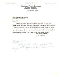 ["The document is from Jim Dunlap, the Superintendent of Morrison Public Schools in Oklahoma, requesting a one-year leave without pay starting from September 1, 1947. He is writing to the Western Con. Agency in Anadarko, Oklahoma, and hopes for a favorable response."]