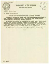 ["Floyd E. Maytubby has been reappointed as the Principal Chief of the Chickasaw Indian Tribe for a two-year term starting October 18. He has served in this position for 16 years and will now carry out his duties without a salary, but will receive an expense allowance of $12 per day when on duty."]