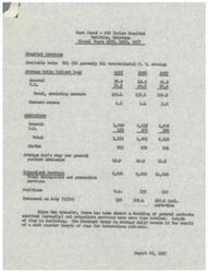 ["The fact sheet provides information on the services and operations of the PHS Indian Hospital in Talihina, Oklahoma for fiscal years 1955, 1956, and 1957. It includes data on available beds, patient load, admissions, outpatient services, personnel, and costs. The document also discusses a reduction in force at the hospital, with some temporary employees being discontinued and positions being replaced with practical nurses. The document also mentions a decrease in funds for maintenance and repair in the 1958 program."]