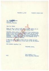 ["The document is from Carl Albert, a congressman, thanking Mr. Dukes for providing information on the establishment of the Public Health Service Indian Hospital in Talihina. The document mentions the history of Gilbert Wesley Dukes' efforts in securing funding for the hospital, which ultimately led to its establishment. Mr. Dukes is encouraged to continue sharing the history of his part of the old Choctaw Nation."]