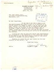 ["Gilbert W. Daney, an attorney at law, is writing to Congressman Carl Albert to express his concerns about the extension of a lease on Choctaw-Chickasaw coal lands. He requests that Congressman Albert use his influence to prohibit the extension of the lease in order to protect their mineral rights. Daney appreciates any assistance and cooperation in this matter."]