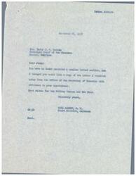 ["The document consists of a series of letters regarding the appointment of the Principal Chief of the Choctaw Tribe of Oklahoma. The Secretary of the Interior explains that a referendum to determine the Chief would be costly and ineffective, and ultimately decides to extend the appointment of Principal Chief Belvin until December 31, 1959. Congressman Carl Albert and Principal Chief Belvin express their concerns and hopes for the appointment process."]