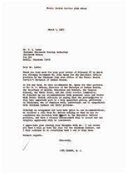 ["The document from F.L. Lewis, Chairman of the Chickasaw Housing Authority, recommends John Spaan for the Executive Officer position in the Oklahoma City Area office of the Public Health Service's Division of Indian Health. Lewis emphasizes the importance of appointing a well-qualified individual who understands and is sympathetic to the needs of Oklahoma Indians. The document is addressed to Honorable Carl Albert, who is urged to consider Spaan for the position. Carl Albert responds, thanking Lewis for the recommendation and assuring him of his commitment to supporting the Oklahoma Indians."]