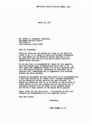 ["The document is a recommendation for Mr. John Spaan to be appointed as the Executive Officer for the Oklahoma City Area Office of the Public Health Service's Indian Health Division. The Chickasaw Advisory Council strongly recommends Mr. Spaan for the position, stating that he is familiar with Indian health problems in Oklahoma and will work hard to improve health services for Oklahoma Indians. The document urges Dr. Rabeau to consider the recommendation as it is of utmost importance to all Indian people in Oklahoma."]