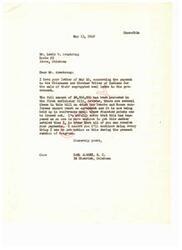 ["Mr. Armstrong wrote to Congressman Carl Albert inquiring about the delayed payment to the Chickasaw and Choctaw Tribes for the sale of their coal lands. Congressman Albert responded that the full amount of $8,500,000 was included in a bill, but there are disagreements delaying its passage. He assured Mr. Armstrong that he is working to resolve the issue so that the payment can be made during the current session of Congress."]