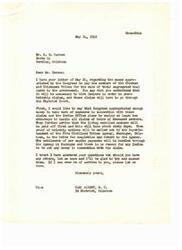 ["Mr. Carnes received a letter from Congressman Carl Albert regarding the money appropriated by Congress for members of the Choctaw and Chickasaw Tribes for the sale of their coal lands. The Indian Office plans to handle heirship claims and living members will be paid first. There should be no need for members to spend money on their claims. Mr. Carnes expressed concerns about proving heirship in death claims and the need for lawyers, but Congressman Albert assured him that the process would be taken care of by the Indian Office."]