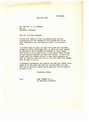 ["Mr. and Mrs. Rockman wrote a letter to Congressman Carl Albert inquiring about the appropriation for payment of Choctaw and Chickasaw segregated coal and asphalt lands. Congressman Albert responded, informing them that Congress passed a bill including $8,500,000 for payment of these lands on a per capita basis to enrolled members of the tribes. He assured them that the payments would be made as soon as possible and offered his assistance in the future."]