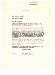 ["The document addresses the payment to the Choctaw and Chickasaw Tribes for the sale of their coal and asphalt lands to the government. It explains the process for proving heirship for deceased members and the distribution of payments to living enrolled members. The document also mentions a previous correspondence regarding the Post Office at Gene Autry and provides references for Mrs. Gilliam's transfer."]
