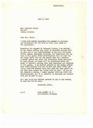["Mrs. Delphine Ellis is inquiring about the payment to Choctaws and Chickasaws for the sale of their coal lands to the government. She is seeking information about deceased claims and the distribution of payments to legal heirs. Carl Albert, M.C., advises her to wait for proof of heirship notices from the Indian Office and to contact the Superintendent in Muskogee if she does not receive a notice. Mrs. Ellis also asks about the inheritance of her deceased father's estate, who had remarried and had children with his second wife. She is unsure if she or her half-sisters will receive a share of the inheritance."]