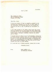 ["Mrs. Robbie M. Jonas has written a letter to Congressman Carl Albert regarding the payment to the Choctaws and Chickasaws for the sale of their lands to the government. She has moved from Oklahoma and is unsure of how to receive information about this payment. Congressman Albert informs her that the living enrolled members will be paid first and advises her to write to the Superintendent of the Five Civilized Tribes Agency in Muskogee, Oklahoma with her new address, roll number, and tribe to ensure she receives her check without delay. He also mentions that no forms will be necessary for the living enrolled members."]