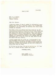 ["Mrs. Brannan received a letter from Carl Albert, a congressman, regarding the sale of coal lands of the Choctaws and Chickasaws to the government. The Indian Office plans to pay living enrolled members first and then send proof of heirship notices to heirs of deceased members. Mrs. Brannan is advised to notify the Superintendent of the Five Civilized Tribes Agency of her change of address and provide information about her parents. She is also encouraged to fill out a claim form for her deceased parents."]
