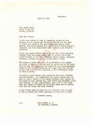 ["Mrs. Agnes Swarm wrote to Congressman Carl Albert asking about the payment to members of the Choctaw and Chickasaw Nations for the sale of their coal lands. She wanted to know if her half-brothers would share in her twin brother's interest and if her step-father would share in her father's interest. Congressman Albert explained that living enrolled members would be paid first and then claims of heirs would be considered. He said that a notice would be sent out for completion and return to determine legal heirs. Congressman Albert couldn't answer Mrs. Swarm's specific questions about her brothers and step-father, but he offered to answer any other questions she might have."]
