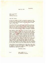 ["Mrs. J.B. Hayes wrote to Congressman Carl Albert regarding the payment to Choctaws and Chickasaws for the sale of their coal lands. She was informed that living enrolled members will be paid first, with notices to heirs to follow. She was advised to notify the Superintendent of her husband's death and request a proof of heirship notice. Three of her children are on the rolls and will be amongst the first to be paid. Mrs. Hayes also expressed concerns about her children who are not on the rolls, and requested information on their eligibility for payment."]