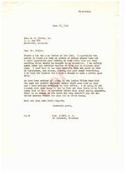 ["The document is a response to a previous letter received from M. W. Priddy, Sr., updating on the weather conditions in Oklahoma and discussing the delay in coal and asphalt payments. The writer also mentions the Jackson Day Dinner and expresses hope that Congress will adjourn in July so that they can return home. The writer expresses concern about the excessive rain affecting crops in Oklahoma and mentions that payments may not be received until September. The writer sends their regards to Mary and Alma and signs off with best wishes."]