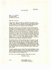 ["Mrs. J.A. Cowling wrote to Congressman Carl Albert inquiring about the per capita payment for the sale of Choctaw and Chickasaw coal lands. She asked if her mother, who is on the Choctaw Rolls, is eligible for payment, as well as if she can receive her deceased father and late husband's shares. Congressman Albert responded, stating that living enrolled members will be paid first, followed by heirs of deceased members. He advised Mrs. Cowling to notify the Superintendent of her mother's current address and provide information on deceased kin for heirship notices."]