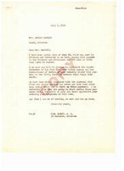 ["Mrs. Evelyn Martell received a response from Congressman Carl Albert regarding her request to rush payment to the Choctaws and Chickasaws for the sale of their coal lands. The Congressman informed her that payment to living enrolled members would begin in July, and he expressed his frustration with the slow progress of the Indian Service. He asked Mrs. Martell to inform her neighbors about the upcoming payments and offered his assistance."]