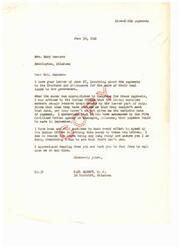 ["Mrs. Mary Sanders wrote a letter to Congressman Carl Albert inquiring about the payments to the Choctaws and Chickasaws for the sale of their coal lands to the government. Congressman Albert responded, stating that the payments were delayed and now expected in September, despite earlier promises of payment in July. He assured Mrs. Sanders that he was working to expedite the process and invited her to contact him with any further questions."]