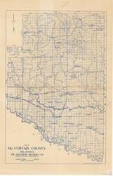 ["The document is a detailed map of Le Flore County and McCurtain County in Oklahoma, produced by The Southern Abstract Co. It includes a legend indicating U.S. highways, state highways, railroads, paved roads, gravel roads, marshes, graded and county roads, schools, minor roads, proposed roads, and trails. The map also highlights various towns and landmarks within the counties, such as Beachton, Smithville, Burley, Watson, Plantsville, Battiest, Pickens, Tab Bethel, and more. The map was made by J.G. Hendrix, President of The Southern Abstract Co., and printed by the Gallup Map Stationery Co. in Kansas City, Missouri."]