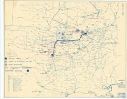 ["The document appears to be a detailed map or project documentation for a large-scale power grid, covering various locations like Chillicothe, Jacksonville, Republican, Sedalia, and more. It mentions different power capacities and installation years, indicating an electrical infrastructure project. The text also includes several electric companies, such as Union Electric Company of Missouri, KG&EC Electric Company, and Service Company Oklahoma, among others. The document also refers to future installations, transmission substations, existing voltage lines, and a service area map, providing a comprehensive overview of the power project."]