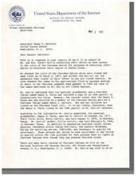 ["The document is a response to a request for information regarding access to the rolls of the Cherokee Nation to determine Indian blood heritage. The response states that the individuals in question are not listed on the rolls and provides information on where to find additional records. It also explains the requirements for enrollment as a Cherokee Indian and clarifies that the rolls were closed and made final in 1907, meaning no more names were added after that date."]