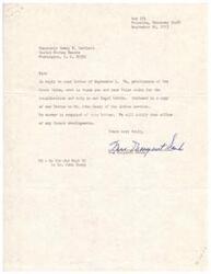 ["The document is a response to a letter from Honorable Dewey F. Bartlett, thanking him and his aides for their help in a legal battle involving the Creek Tribe. The document includes a copy of a letter to Mr. John Geary of the Indian service and states that no response is required. The sender will notify Bartlett's office of any future developments."]