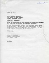["Mrs. Susan Davenport wrote a letter to Senator Dewey Bartlett requesting financial aid to continue her education in the Radiology Technology program at Tulsa Junior College. She expressed her financial struggles and the burden of tuition, books, fees, transportation, and other expenses. Senator Bartlett contacted the Bureau of Indian Affairs (BIA) in Muskogee, Oklahoma on her behalf. The BIA agreed to cover her tuition costs, books, and fees as a part-time student studying in a critical profession (Health Professions). The BIA also mentioned that special consideration was given to funding her request."]