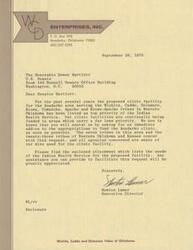 ["The letter is requesting immediate funding for a proposed clinic facility in Anadarko, Oklahoma that would serve several tribes in the area. The letter emphasizes that the clinic is a top priority for the Indian Health Service and that funding for other less prioritized areas is being approved instead. The attached document outlines the staffing and resources required for the clinic. The letter is signed by the Executive Director of the enterprises and the Tribal Chairman of the Wichita, Caddo and Delaware Tribes."]