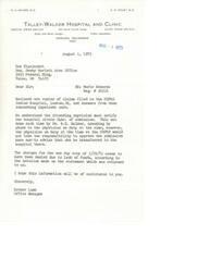 ["A letter from Talley-Walker Hospital and Clinic in Marlow, Oklahoma, to Senator Dewey Bartlett's office regarding a patient, Marie Edwards, who was denied payment for inpatient care at the USPHS Indian Hospital. The hospital claims that the attending physician notified the USPHS of the admission within 24 hours, but the USPHS did not approve the admission or advise transferring the patient. The letter requests assistance in resolving the issue. Senator Bartlett's office acknowledges the letter and refers the case to the Director of Indian Health Service for further action. Marie Edwards also wrote a letter to Senator Bartlett seeking help in getting her hospital bill paid."]