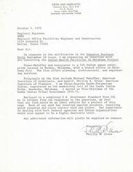 ["Phillip R. Cross, a member of the Caddo Indian Tribe, is requesting an interview with the Regional Engineer at DHEW regarding the Indian Health Facilities in Oklahoma Project. Cross-Mahaffey and Associates, a 51% Indian-owned enterprise, offers planning, architectural, and engineering services. The firm believes they are well-suited for the project and has submitted a completed U.S. Government Standard Form 251 for consideration."]