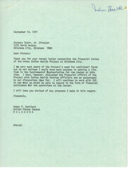 ["The letter is addressed to Senator Dewey Bartlett regarding the financial status of the Urban Indian Health Project in Oklahoma City. The letter expresses gratitude for the Senator's support in securing funding for the project, but also highlights the need for additional financial assistance to meet the growing demand for healthcare services. The director of the project mentions the current funding shortfall and the importance of increasing the budget to hire more staff, improve medical records access, and enhance the dental program. The letter emphasizes the increasing number of patients being seen and the need for at least $400,000 in funding to adequately serve the community."]