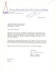 ["The Ponca Tribal Housing Authority has sent a letter to Senator Dewey Bartlett requesting support for the Indian housing program. They have enclosed a review and evaluation of the Mutual-Help Housing program, highlighting accomplishments and proposing changes to improve efficiency and effectiveness. The document emphasizes the importance of continued support for the program to increase the standard of living for Indian families."]