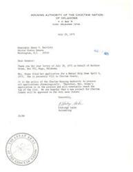 ["Barbara Stone is currently #222 on the list for a Mutual Help Home in Choctaw County. The Choctaw Housing Authority processes applications chronologically and is hopeful for a new project in the near future. Senator Dewey F. Bartlett has been in contact with both Barbara Stone and the Housing Authority to assist with her housing needs. Stone expresses her gratitude for the assistance and hopes to receive a home for her family soon."]