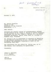 ["The document is from United States Senator Dewey F. Bartlett to Marvin Franklin, regarding financial aid for James R. Wallen Jr. to attend Oklahoma University or Oscar Rose Jr. College. Wallen's son is interested in pursuing a medical education but lacks the necessary financing. Bartlett requests assistance for Wallen from the Office of the Secretary of the Interior."]