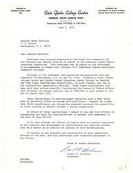 ["The document is addressed to Senator Dewey Bartlett, requesting support for an amendment to Senate Bill #1017 regarding Indian-controlled community colleges. The document highlights the importance of institutions like Sinte Gleska College Center in assisting tribes to become self-sufficient and the potential impact of losing funding from the Bureau of Indian Affairs. The authors appeal to the senator for his assistance in recognizing the need for legislation and supporting the amendment. They express gratitude for his past support and request continued assistance in the future."]