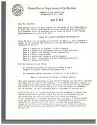 ["The Department of the Interior responds to a request for views on the Indian Self-Determination and Education Assistance Act. They recommend enacting portions of Title II related to education in public schools, with some comments and suggestions, but recommend against enacting other parts of the Act. They provide detailed analysis and recommendations for each section of Title II."]