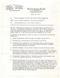 ["A letter from Rick C. Lavis, Assistant to the Minority Staff of the United States Senate Committee on Interior and Insular Affairs, regarding the reconsideration of Part A of Title II of bill S. 1017. The Committee approved the Jackson-Fannin substitute with minor modifications and ordered it to be reported to the Senate. The memo outlines the provisions of Part A, including amendments to the JOM Act, authorization of funds, requirements for educational plans, and a study on Indian education programs. The memo also states that any questions or concerns about the bill language can be addressed to the Chairman."]