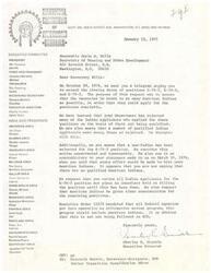 ["The National Congress of American Indians sent a letter to Secretary Carla A. Hills urging her to extend the closing dates of certain positions to allow more American Indians to apply. They are concerned that qualified Indian applicants are being rejected and a non-Indian was selected for a position. They request a review of all Indian applicants and ask for consideration of American Indians for all positions. They also mention that HUD is not following the affirmative action program mandated by Executive Order 11478."]