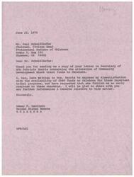 ["The document is a series of letters between Dewey F. Bartlett, a United States Senator from Oklahoma, and various tribal leaders in Oklahoma regarding the allocation of Community Development Block Grant funds for tribal programs. The tribal leaders express dissatisfaction with the availability of funds and request a review of the allocation process. Senator Bartlett supports their concerns and promises to share any information he receives on the matter."]