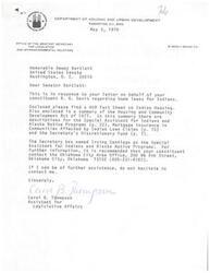 ["The Department of Housing and Urban Development responds to a letter from Senator Dewey Bartlett on behalf of a constituent regarding home loans for Indians. They provide a fact sheet on Indian housing and a summary of the Housing and Community Development Act of 1977. The Secretary has appointed Irving Santiago as the Special Assistant for Indians and Alaska Native Programs and recommends contacting the Oklahoma City Area Office for further information. Senator Bartlett's constituent, R.B. Davis, had inquired about home loans and requested any available information."]