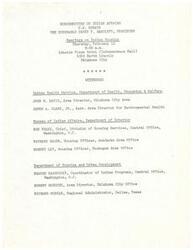 ["The Subcommittee on Indian Affairs of the United States Senate held hearings on Indian housing on February 12 at the Lincoln Plaza Hotel in Oklahoma City. Witnesses included representatives from the Indian Health Service, Bureau of Indian Affairs, and Department of Housing and Urban Development, who provided information on their respective roles in Indian housing programs."]